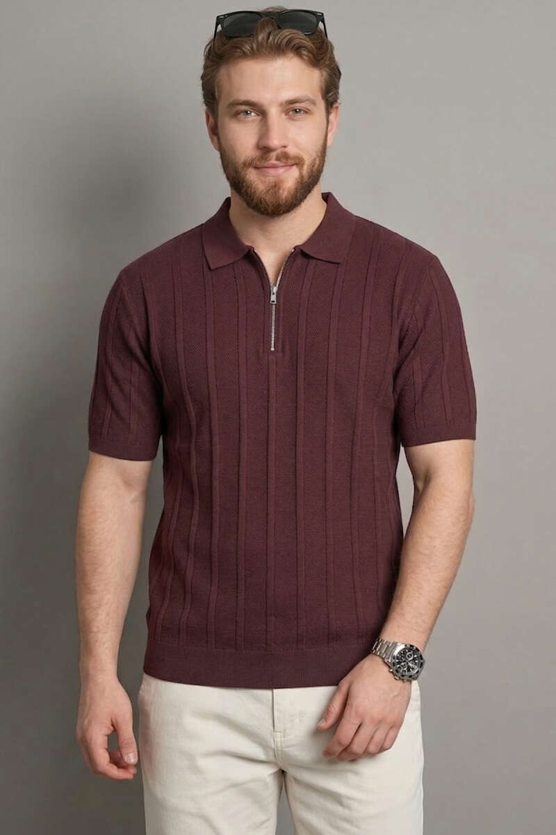 Merserize Polo Yaka Erkek T-shirt Bordo