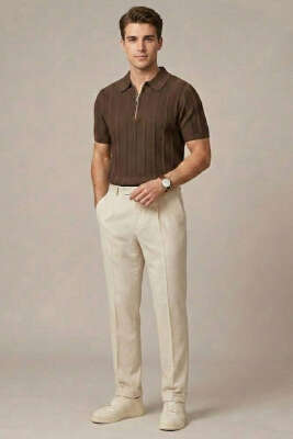 Merserize Polo Yaka Erkek T-shirt Kahve - Erkek T-shirt