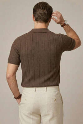 Merserize Polo Yaka Erkek T-shirt Kahve - Yılın Fırsatı