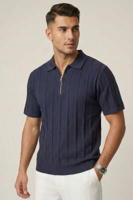 Merserize Polo Yaka Erkek T-shirt Koyu Lacivert 