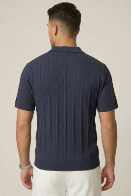 Merserize Polo Yaka Erkek T-shirt Koyu Lacivert - Erkek T-shirt