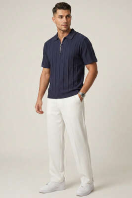 Merserize Polo Yaka Erkek T-shirt Koyu Lacivert - Yılın Fırsatı