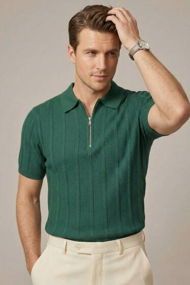 Merserize Polo Yaka Erkek T-shirt Nefti - Yeni Erkek Giyim