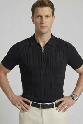 Merserize Polo Yaka Erkek T-shirt Siyah - WİPEOUT