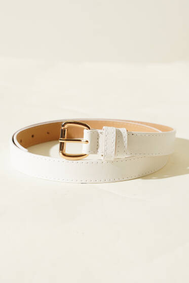 Metal Aksesuarlı Kemer Beyaz - Deri Kemer