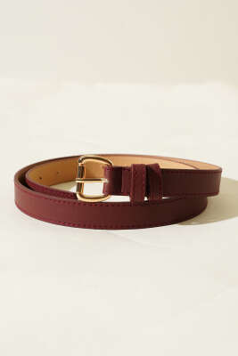 Metal Aksesuarlı Kemer Bordo 