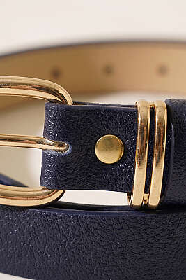 Metal Aksesuarlı Kemer Lacivert - Deri Kemer