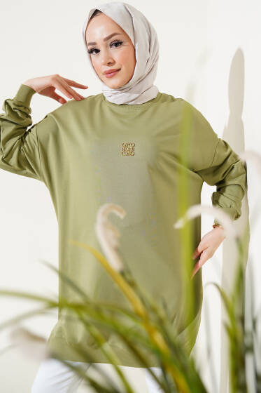 Metal Aksesuarlı Salaş Tunik Çağla Yeşili - Tunik