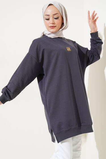 Metal Aksesuarlı Salaş Tunik Füme - Tunik