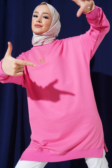 Metal Aksesuarlı Salaş Tunik Pembe - Tunik