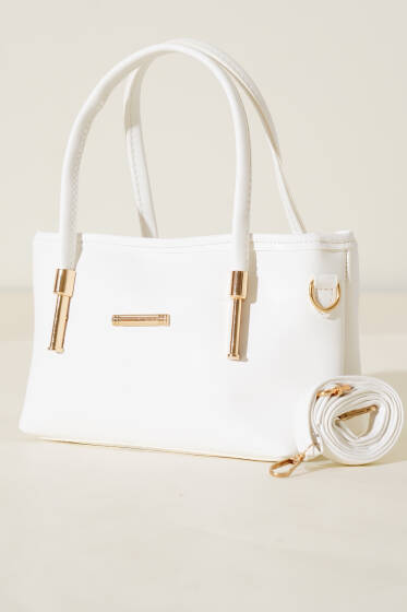 Metal Arma Detaylı El Çantası Beyaz - Kol Çantası