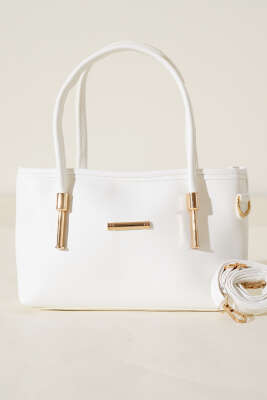 Metal Arma Detaylı El Çantası Beyaz - Kol Çantası