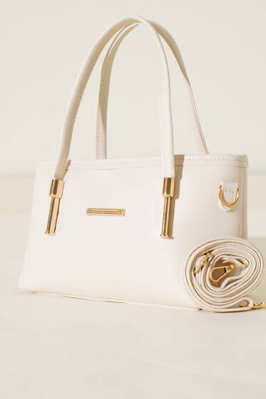 Metal Arma Detaylı El Çantası Krem - Kol Çantası