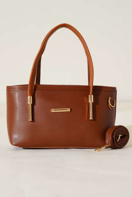 Metal Arma Detaylı El Çantası Taba - Kol Çantası