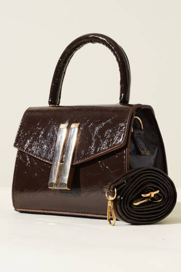 Metal Arma Detaylı Kare Çanta Acı Kahve - Kol Çantası