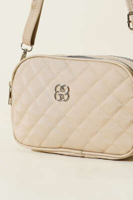 Metal Armalı 3 Bölmeli El Çantası Bej - Kol Çantası