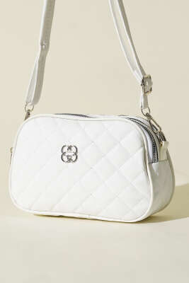 Metal Armalı 3 Bölmeli El Çantası Beyaz - GÜZEL ÇANTA