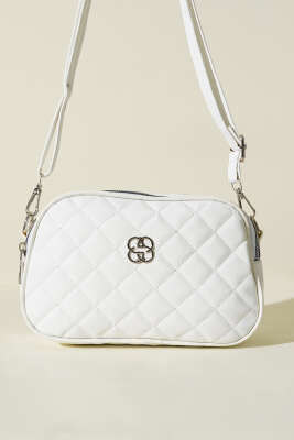 Metal Armalı 3 Bölmeli El Çantası Beyaz - Kol Çantası