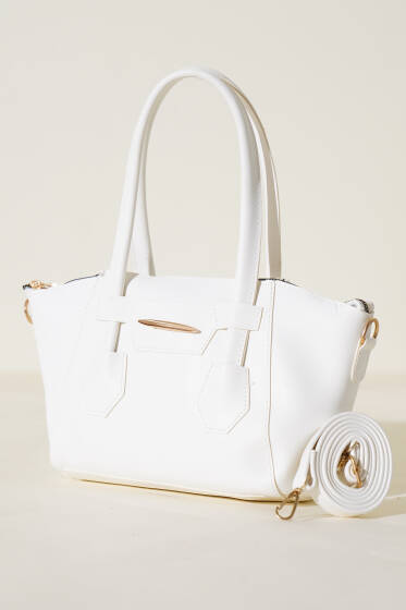 Metal Armalı Fermuarlı Çanta Beyaz - Kol Çantası