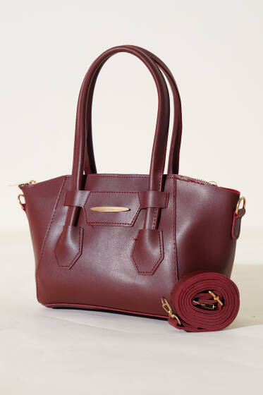 Metal Armalı Fermuarlı Çanta Bordo - Kol Çantası