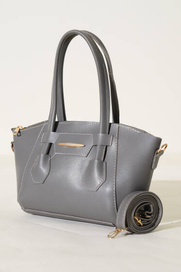 Metal Armalı Fermuarlı Çanta Gri - Kol Çantası