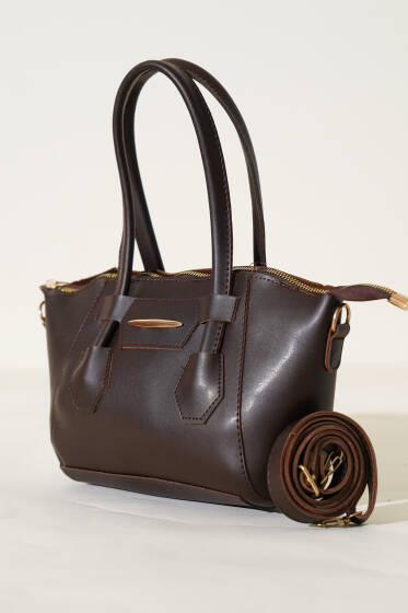 Metal Armalı Fermuarlı Çanta Kahve - Kol Çantası