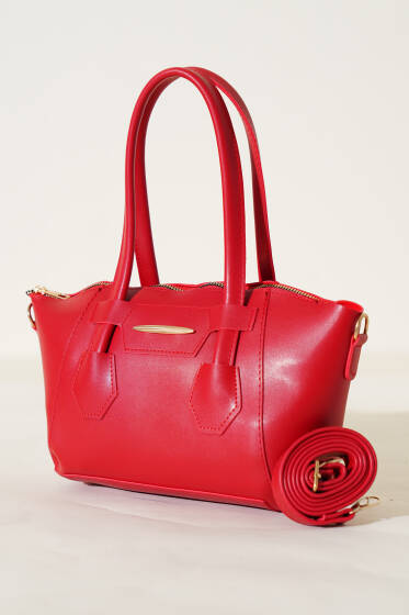 Metal Armalı Fermuarlı Çanta Kırmızı - Kol Çantası