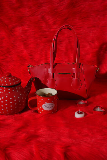 Metal Armalı Fermuarlı Çanta Kırmızı - Kol Çantası