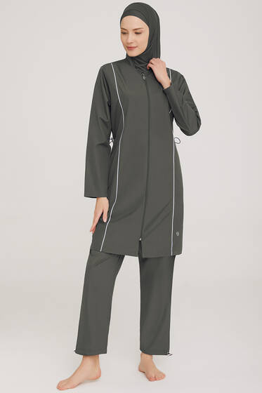 Metal Armalı Fermuarlı Tesettür Mayo Antrasit - Tesettür Mayo