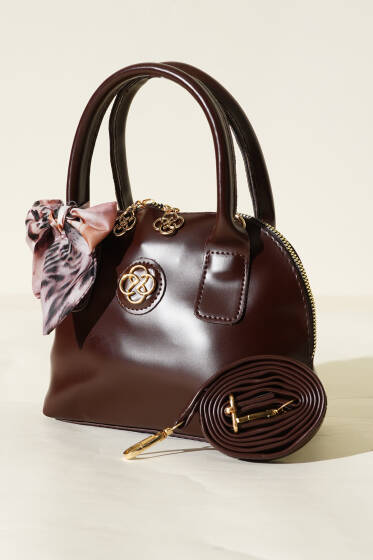 Metal Armalı Fularlı Çanta Acı Kahve - Kol Çantası