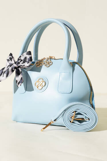 Metal Armalı Fularlı Çanta Bebe Mavi - Kol Çantası