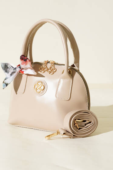 Metal Armalı Fularlı Çanta Bej - Kol Çantası