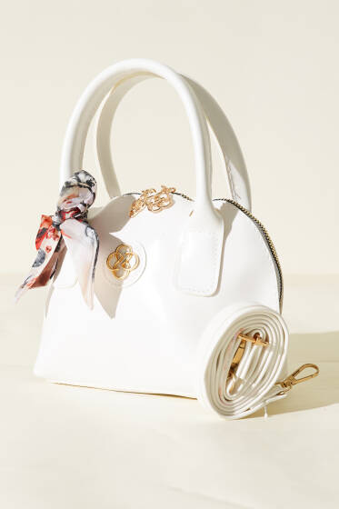 Metal Armalı Fularlı Çanta Beyaz - Kol Çantası