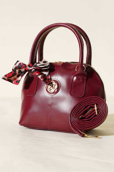 Metal Armalı Fularlı Çanta Bordo - Kol Çantası