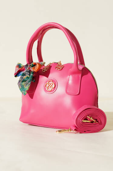 Metal Armalı Fularlı Çanta Fuşya - Kol Çantası