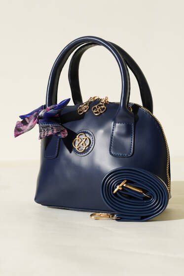 Metal Armalı Fularlı Çanta Lacivert - Kol Çantası