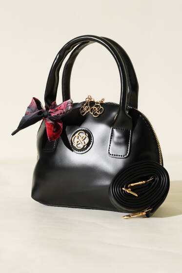 Metal Armalı Fularlı Çanta Siyah - Kol Çantası