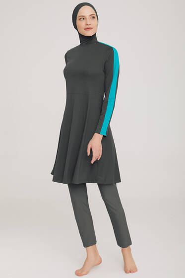 Metal Armalı Likralı Tesettür Mayo Antrasit - Tesettür Mayo