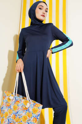 Metal Armalı Likralı Tesettür Mayo Koyu Lacivert - 300-500 TL Ürünler