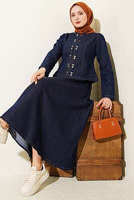 Metal Çıtçıt Düğmeli Etekli İkili Takım Kot - FEVERAN