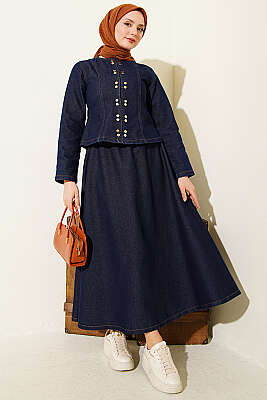 Metal Çıtçıt Düğmeli Etekli İkili Takım Kot - İkili Takım