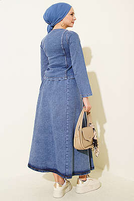 Metal Çıtçıt Düğmeli Etekli İkili Takım Kot Mavisi - İkili Takım