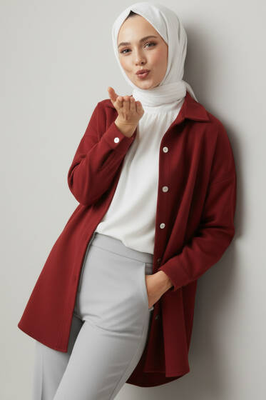 Metal Çıtçıtlı Ceket Bordo - Ceket