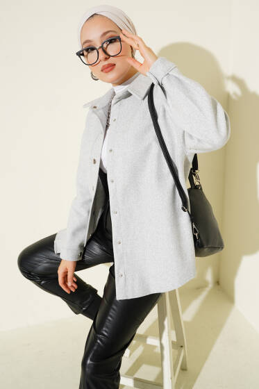 Metal Çıtçıtlı Ceket Gri - Ceket