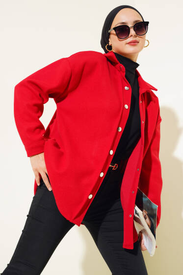 Metal Çıtçıtlı Ceket Kırmızı - Ceket