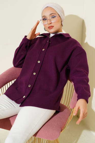 Metal Çıtçıtlı Ceket Mor - Ceket