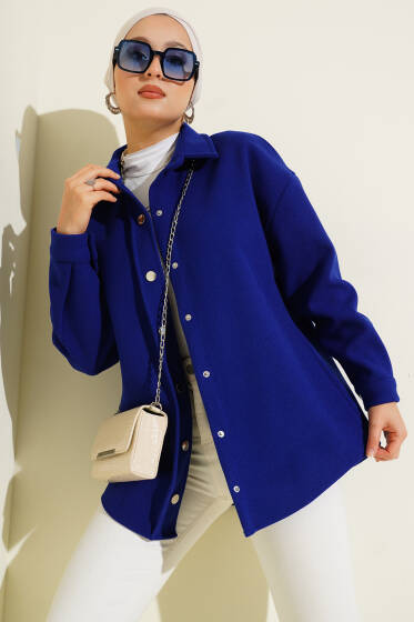 Metal Çıtçıtlı Ceket Saks - Ceket