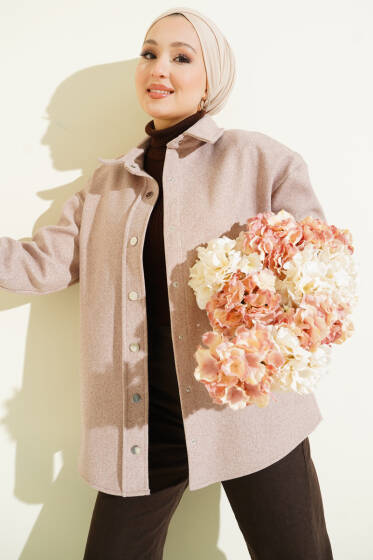 Metal Çıtçıtlı Ceket Vizon - Ceket