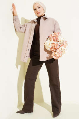 Metal Çıtçıtlı Ceket Vizon - Ceket