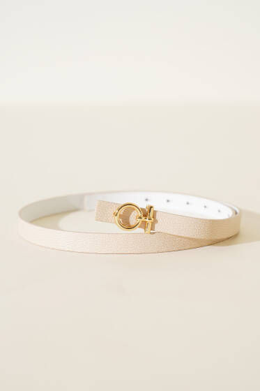 Metal Daire Tokalı Kemer Bej - Deri Kemer